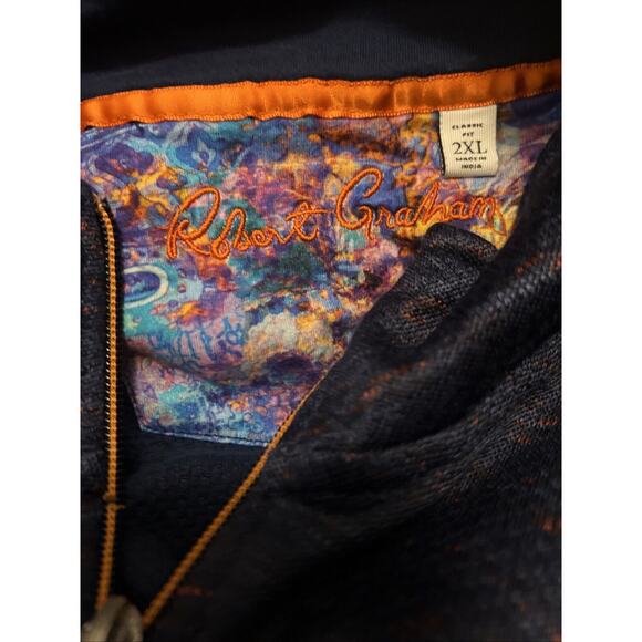 Robert Graham Pullover Men Size 2XL 1/4 Zip Blue Orange Sweater Sweater - Picture 3 of 4